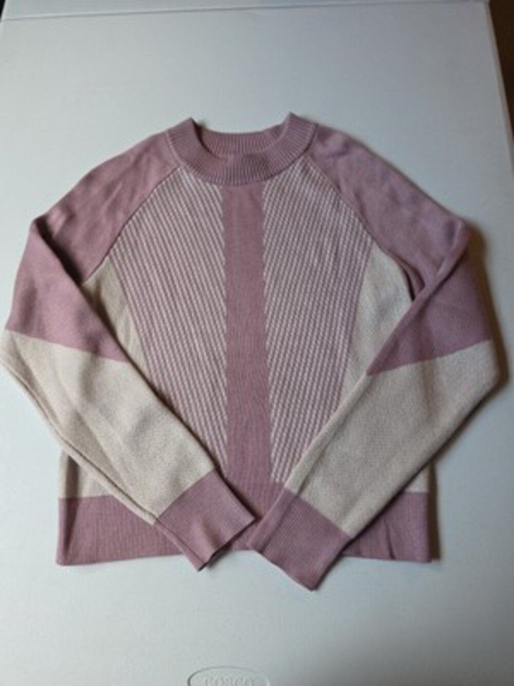 Lululemon S Knit Striped Crewneck Colorblock Pullover Sweater, Pink/Beige